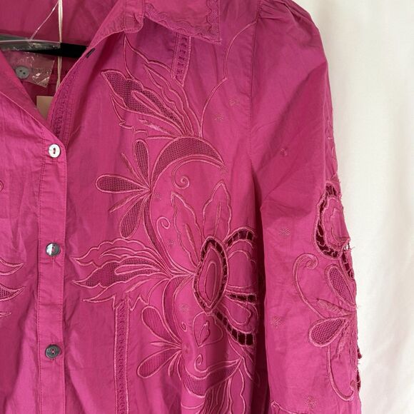 New Sundance Blouse Women's Small Pink Embroidered Lace Button Up Long Sleeve - Picture 9 of 13